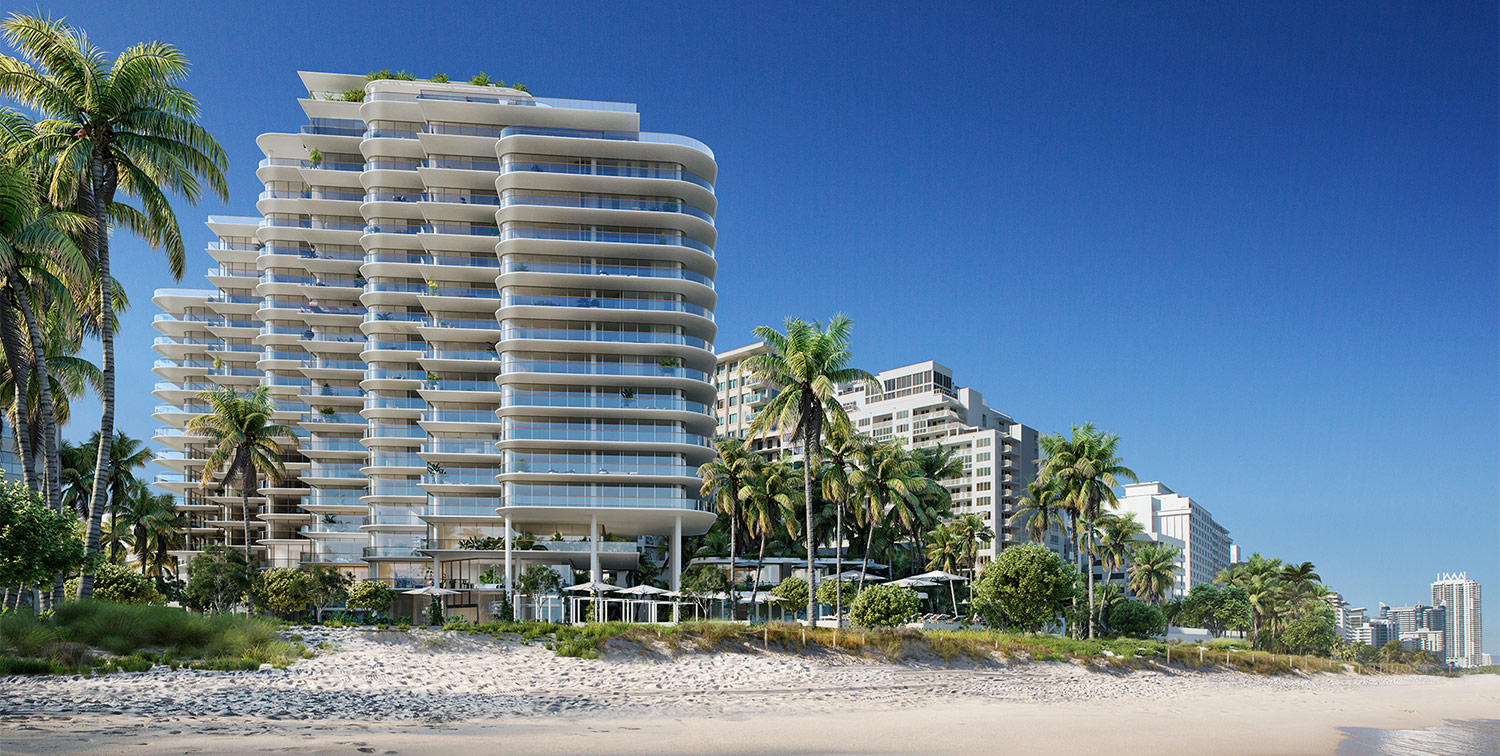 Perigon Miami Beach condominium, beach side on a sunny day