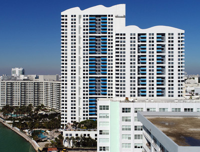 Drone photo of condominium building taken by Building Mavens