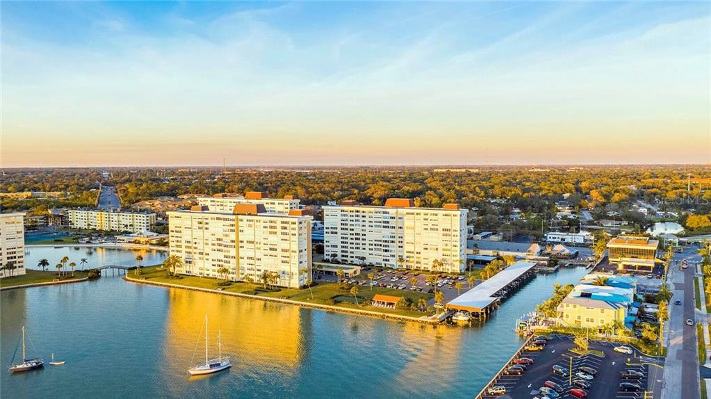 Morning aerial drone photo of residential condos in St. Petersburg, FL
