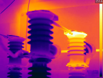 Infared thermographic photo of an electical system.