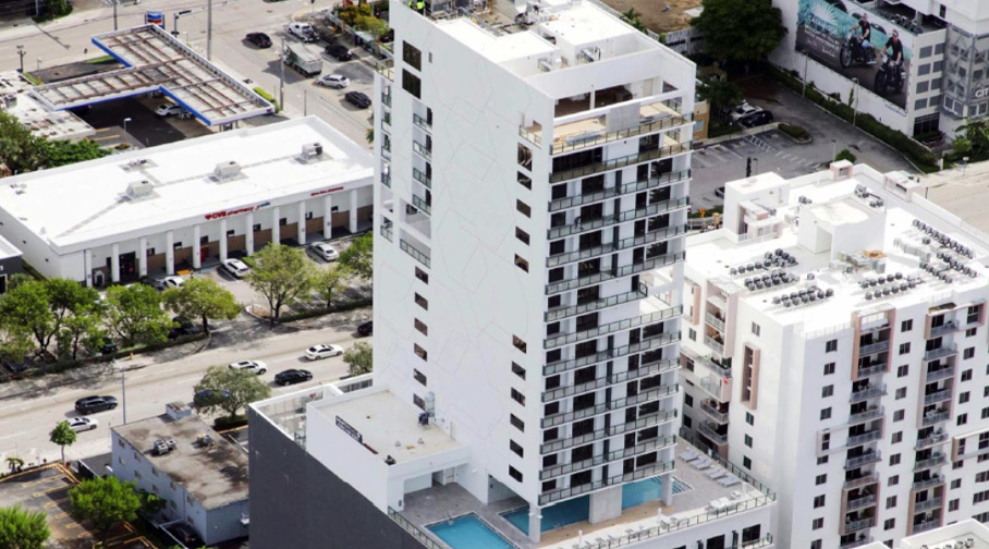 Aerial drone photo of Smart Brickell Tower I in Miami, FL during its developer turnover report inspection.