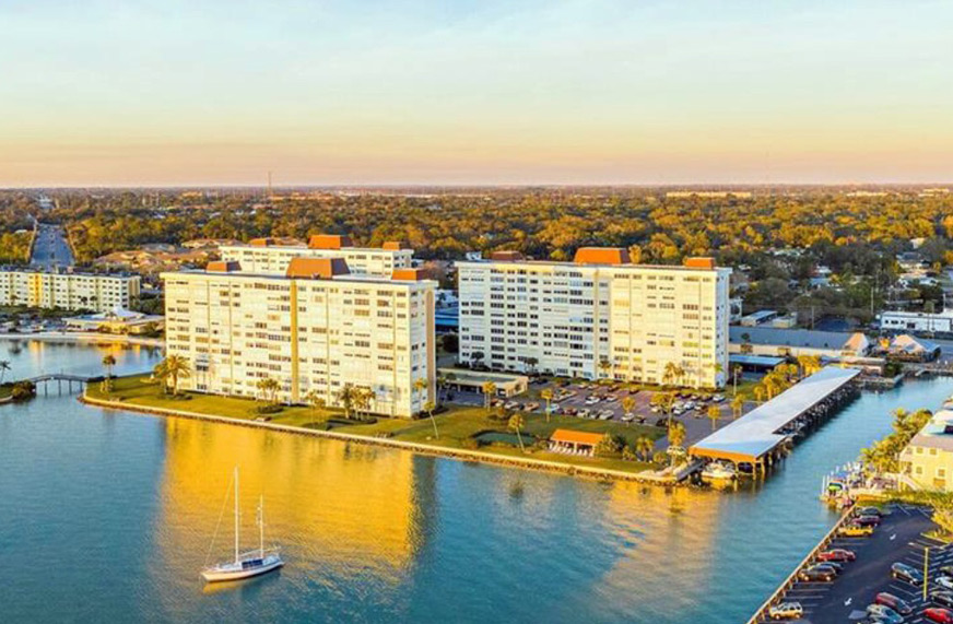 Waterfront condominium towers and marina inspected by Building Mavens in Florida.