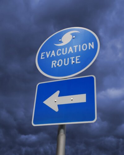 Hurricane evacuation route sign for South Florida condo residents.