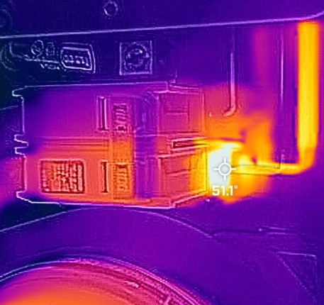 Infrared thermal image showing elevated heat at an electrical connection.